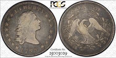 1795 $1 Flowing Hair, Silver Plug VF20