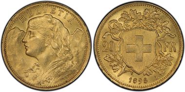 1898 B 20 Fr KM-35.1  Au MS64