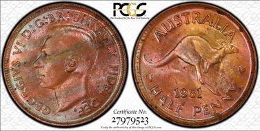 1951(p) 1/2D KM-42  w/ Dot MS64+ RB