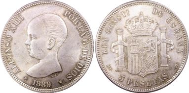 1889-MP M 5 Pta (1889) MS63