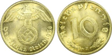 1938-F 10 Pfg J-364 MS65