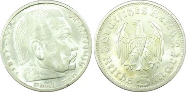 1935-F 5 Mk Hindenburg J-360 MS63