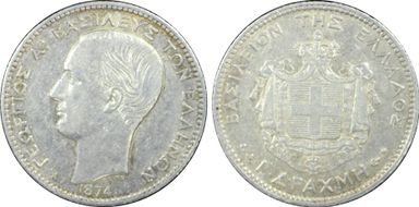 1874-A Drachma KM-38  Ag AU53