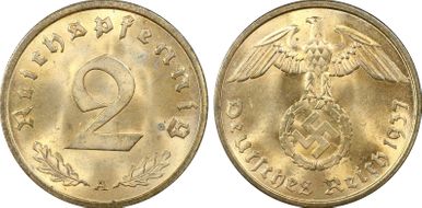 1937-A 2 Pfg J-362 MS65RD