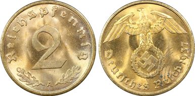 1937-A 2 Pfg J-362 MS64RD