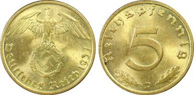 1937-D 5 Pfg J-363 MS67