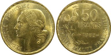 1953 50 Fr Gad-880 F-425 MS63