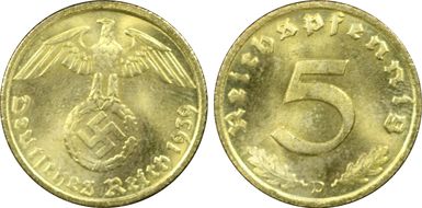 1939-D 5 Pfg J-363 MS66