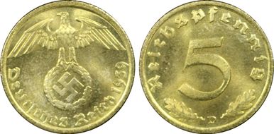 1939-D 5 Pfg J-363 MS66