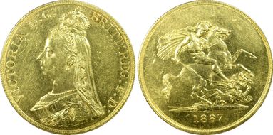 1887 £5 S-3864 MS61