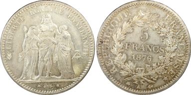 1876-A 5 Fr Gad-745a F-334 MS63