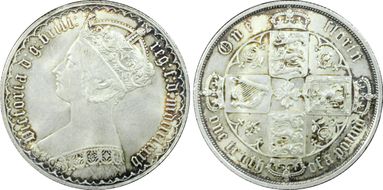 1885 Florin ESC-2909 Small Trefoil on Long Arcs MS65