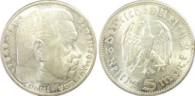 1936-F 5 Mk No Swastika J-360 MS63