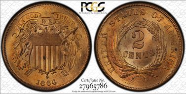1864 2C Large Motto MS66RD