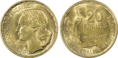 1950-B 20 Fr Georges Guiraud - 3 fauc Gad-864 MS64