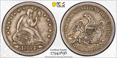 1854-O 25C VF35