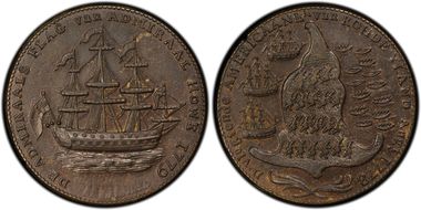 1779 AE Medal Rhode Island, No Wreath Below Ship MS62