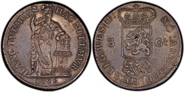 1786-VOC 3 Guld KM-140 AU58