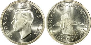 1952 5 Shil 300th Ann. of Capetown KM-41  Ag PL67