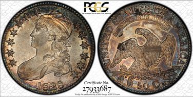 1828 50C Square 2, Small 8s, Lg. Letters AU55