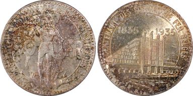 1935 50 Fr BELGIQUE  ↑↓ KM-106.1  Ag MS65