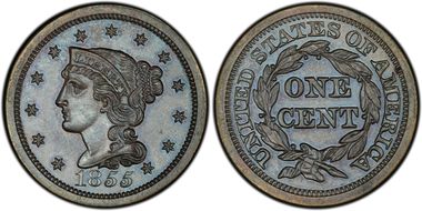 1855 1C Slanted 55 PR63BN