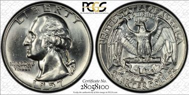 1957-D 25C Misplaced MM FS-501 MS65