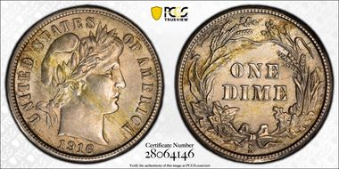 1916-S 10C Barber MS62
