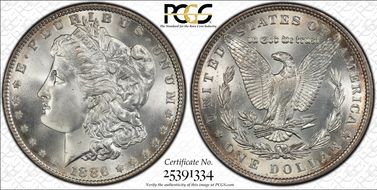 1886 $1 VAM 1A, Line in 6 MS67