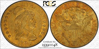 1798 $5 Large 8, 13 Star Reverse AU55