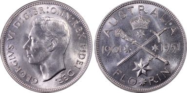 1951(m) Florin Jubilee KM-47  Ag MS65