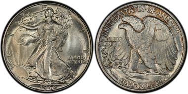 1946 50C Doubled Die Reverse MS66