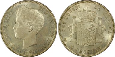 1899-SG V 5 Pta (1899) KM-707  Ag MS63