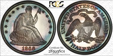 1866 50C Motto PR66CAM