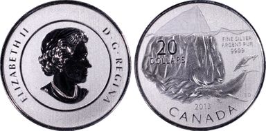 2013 $20 Iceberg and Whale .9999 Silver SP68