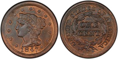 1847/47 1C N-18, Large/Small 47 MS64BN