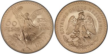 1947 50 Peso New Die Restrike KM-481  Au MS69