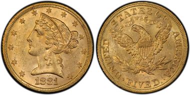 1881 $5 MS62