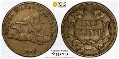 1857 1C Obverse of 1856, FS-401b XF45