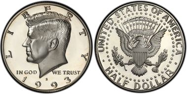 1993-S 50C Silver PR70DCAM