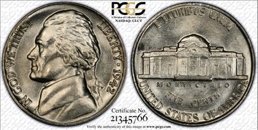 1942 5C Nickel MS65FS