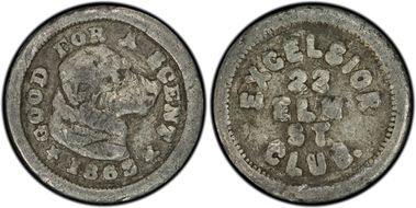 1863 Token F-115C-1e White Metal PE Excelsior N1