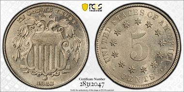 1882 5C AU58+