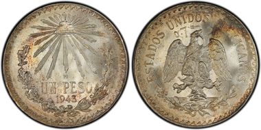 1943-M Peso KM-455  Ag MS67+