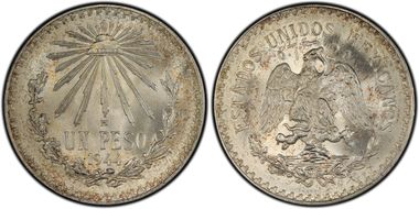 1944-M Peso KM-455  Ag MS67+