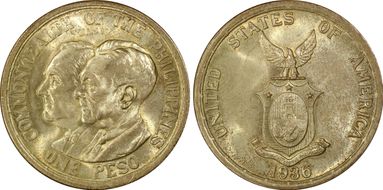 1936-M Peso Roosevelt-Quezon KM-177  Ag MS65
