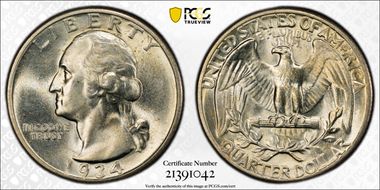 1934 25C Heavy Motto MS65