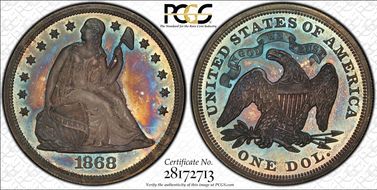 1868 $1 PR65+