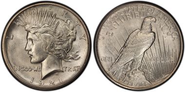 1921 $1 High Relief, Peace MS62
