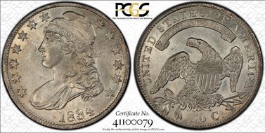 1834 50C O-108 Lg Date, Sm Letters AU55